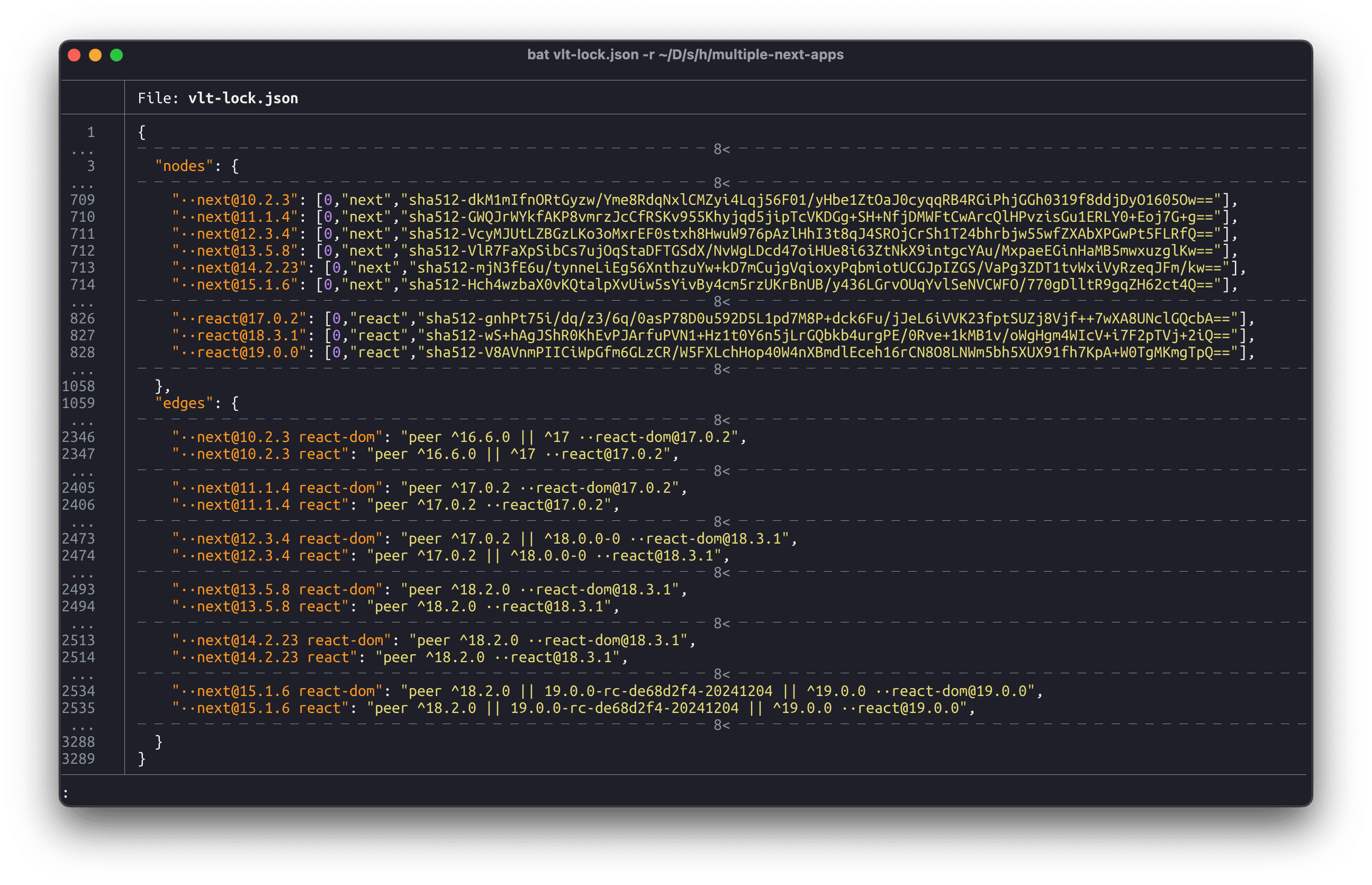 A screenshot of the contents of a vlt lockfile