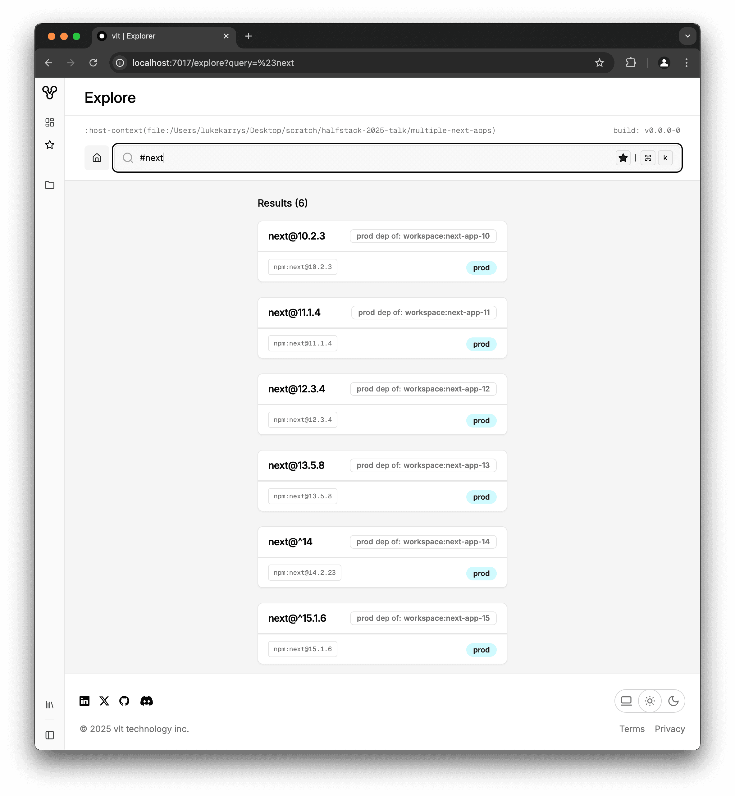 A vlt gui screenshot showing the results of the #next query